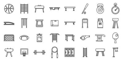 School gym icons set outline vector. Club equipment vector