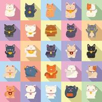 iconos de gato de la suerte establecer vector plano. animales asiáticos