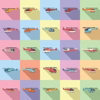 Rescue helicopter icons set flat vector. Air engine vector