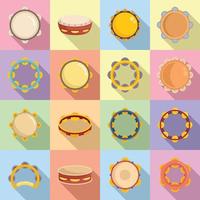 Tambourine icons set flat vector. Carnival samba vector