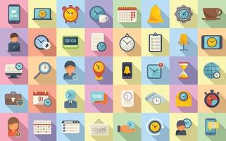 Flexible working hours icons set flat vector. Alarm clock vector