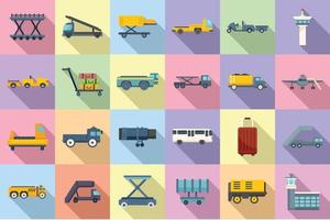 Airport ground support service icons set flat vector. Cargo aero vector