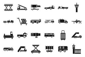 los iconos del servicio de apoyo en tierra del aeropuerto establecen un vector simple. carga aerodinámica