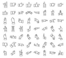 iconos de gestos de mano establecer vector de contorno. agitar el dedo