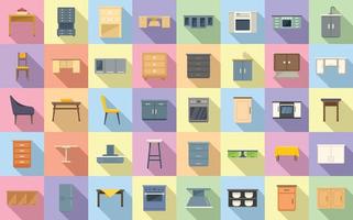 Kitchen furniture icons set flat vector. Apartment comfort vector