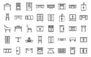 Kitchen furniture icons set outline vector. Apartment comfort