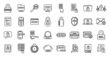 conjunto de iconos de cifrado vector de contorno. seguridad de datos