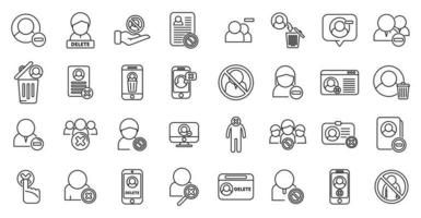 Delete user icons set outline vector. Access avatar vector
