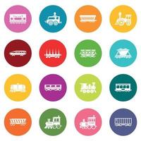 conjunto de iconos de vagones de ferrocarril vector de círculos coloridos