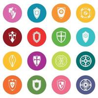 Shields set icons many colors set vector