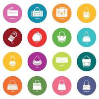 conjunto de iconos de tipos de bolsa de mujer vector de círculos coloridos