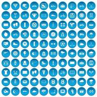 100 iconos de ciclismo conjunto azul vector