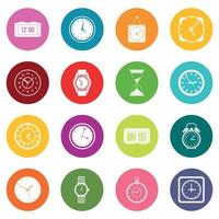 Time and Clock icons many colors set vector