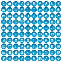 100 iconos de espacio de trabajo conjunto azul vector