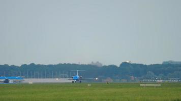 AMSTERDAM, THE NETHERLANDS JULY 26, 2017 - KLM Cityhopper Fokker F70 PH KZM departure at runway 24 Kaagbaan. Shiphol Airport, Amsterdam, Holland video