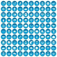 100 iconos de comunicación conjunto azul vector