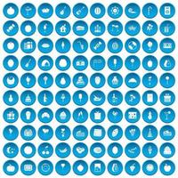 100 fruit party icons set blue vector