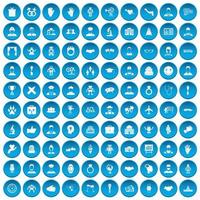 100 iconos de apretón de manos conjunto azul vector