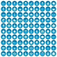 100 iconos de estilo de vida saludable conjunto azul vector