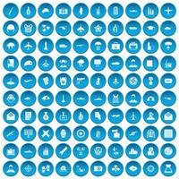 100 iconos de periodista militar conjunto azul vector