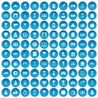 100 iconos premium conjunto azul vector