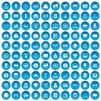 100 sorteos conjunto de iconos azul vector