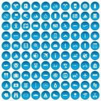 100 iconos de viaje conjunto azul vector