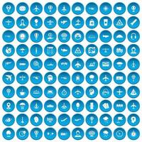 100 iconos de aviación conjunto azul vector