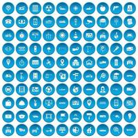 100 iconos de coche conjunto azul vector