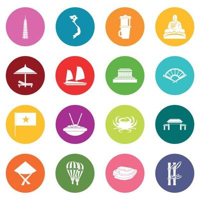 Vietnam travel icons many colors set
