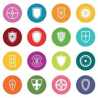 Shield frames icons many colors set vector