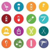 Hairdressing icons many colors set vector