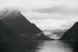 Mountains on the foggy coast photo