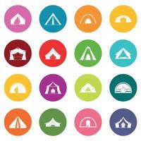Tent forms icons many colors set vector