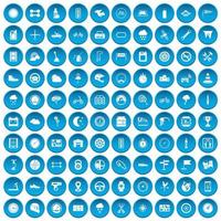 100 motorsport icons set blue vector