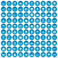 100 mushrooms icons set blue vector