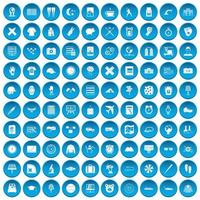 100 time icons set blue vector