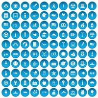 100 iconos de vacaciones de verano conjunto azul vector