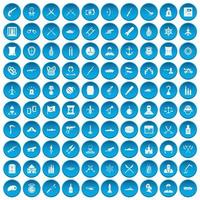 100 weapons icons set blue