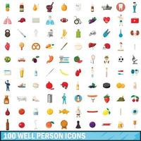 100 well person icons set, cartoon style vector