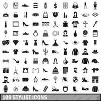 100 stylist icons set, simple style vector