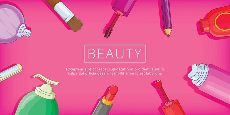 Beauty tools banner horizontal, cartoon style
