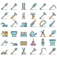 Gardening tools icons set line color vector