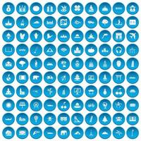 100 world icons set blue vector