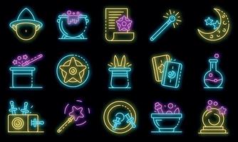 Wizard tools icons set vector neon