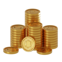 3d rendering of white background, bitcoin cryptocurrency blockchain technology stacked bitcoin coins png