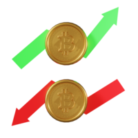 bitcoin gráfico 3d icono ilustración arriba y abajo