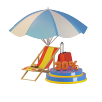 illustrazione 3d del tema della spiaggia delle vacanze estive con i saldi estivi png