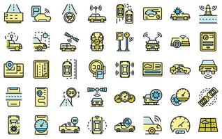 Autonomous car icons set line color vector