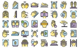 Palm scanning icons set line color vector